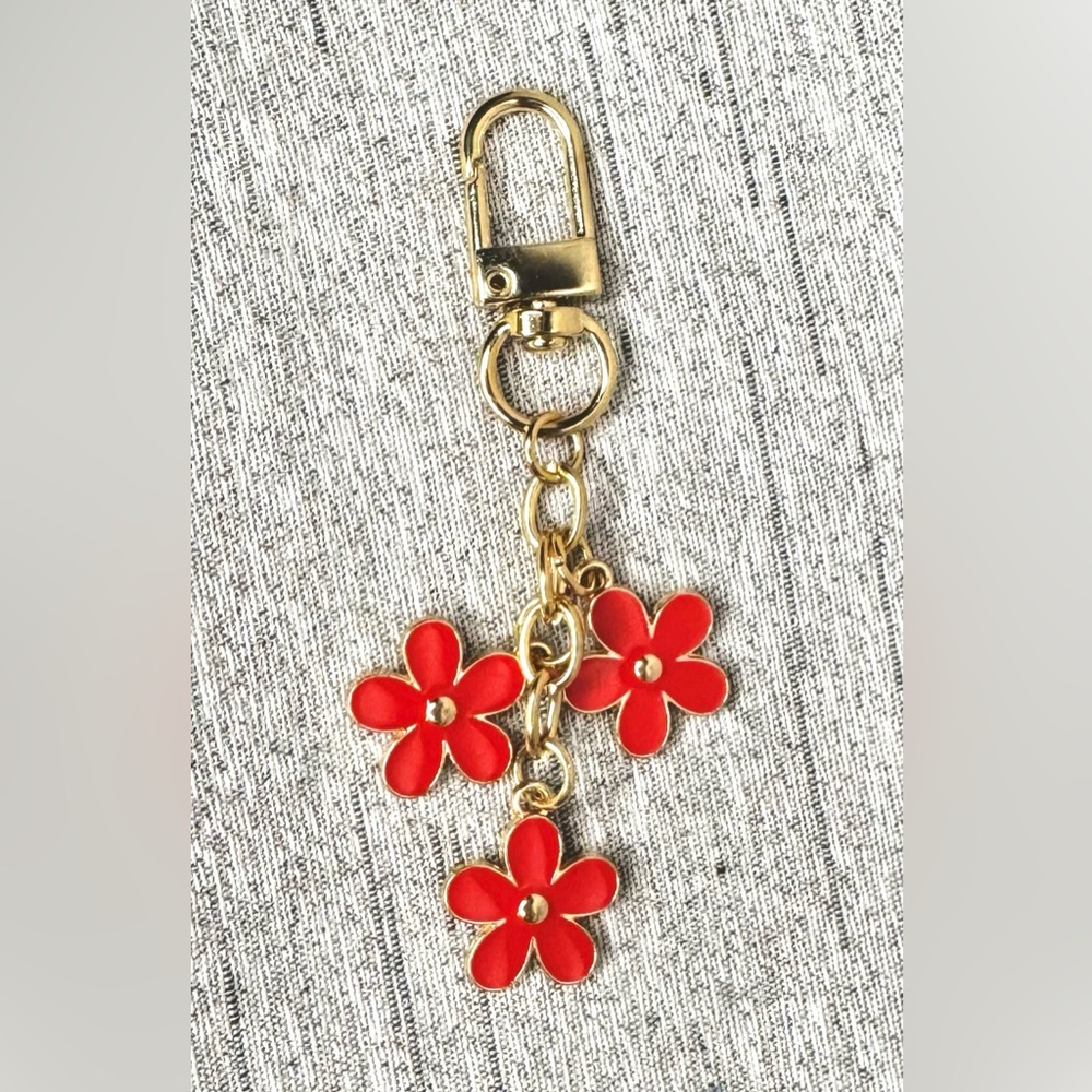 Red and Gold Floral Keychain / Bag Charm / Key Fob -  (Purse for display only)